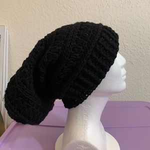 Handmade slouchy beanie and matching scarf. Black.